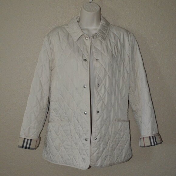 Sz S Burberry London Beige Quilted Nova Check Snap Jacket - Picture 1 of 9